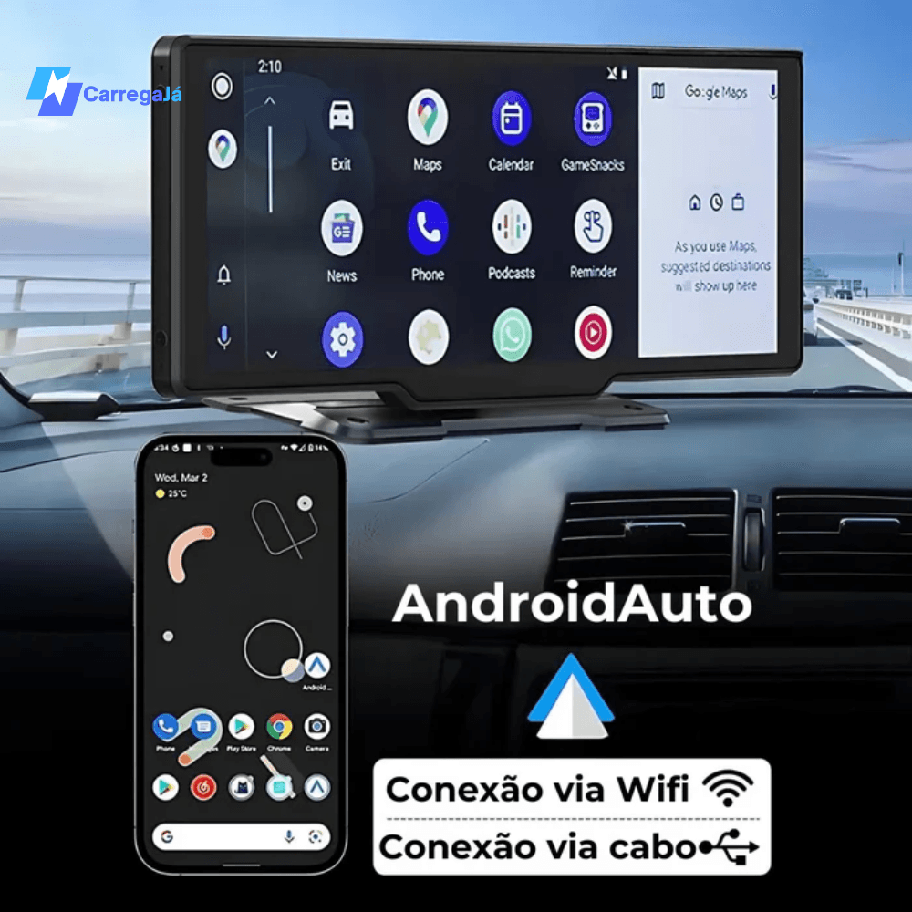 Tela Multimídia com CarPlay e Android Auto | Carrega Já 2.0 | + 🎁 Oferta Exclusia