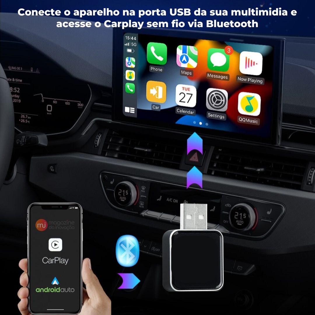 Mini Adaptador Bluetooth Apple CarPlay e Android Auto - MultimidiaWireless™