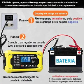 Carregador Inteligente Bateria Carro Moto Display LCD - Acellerando